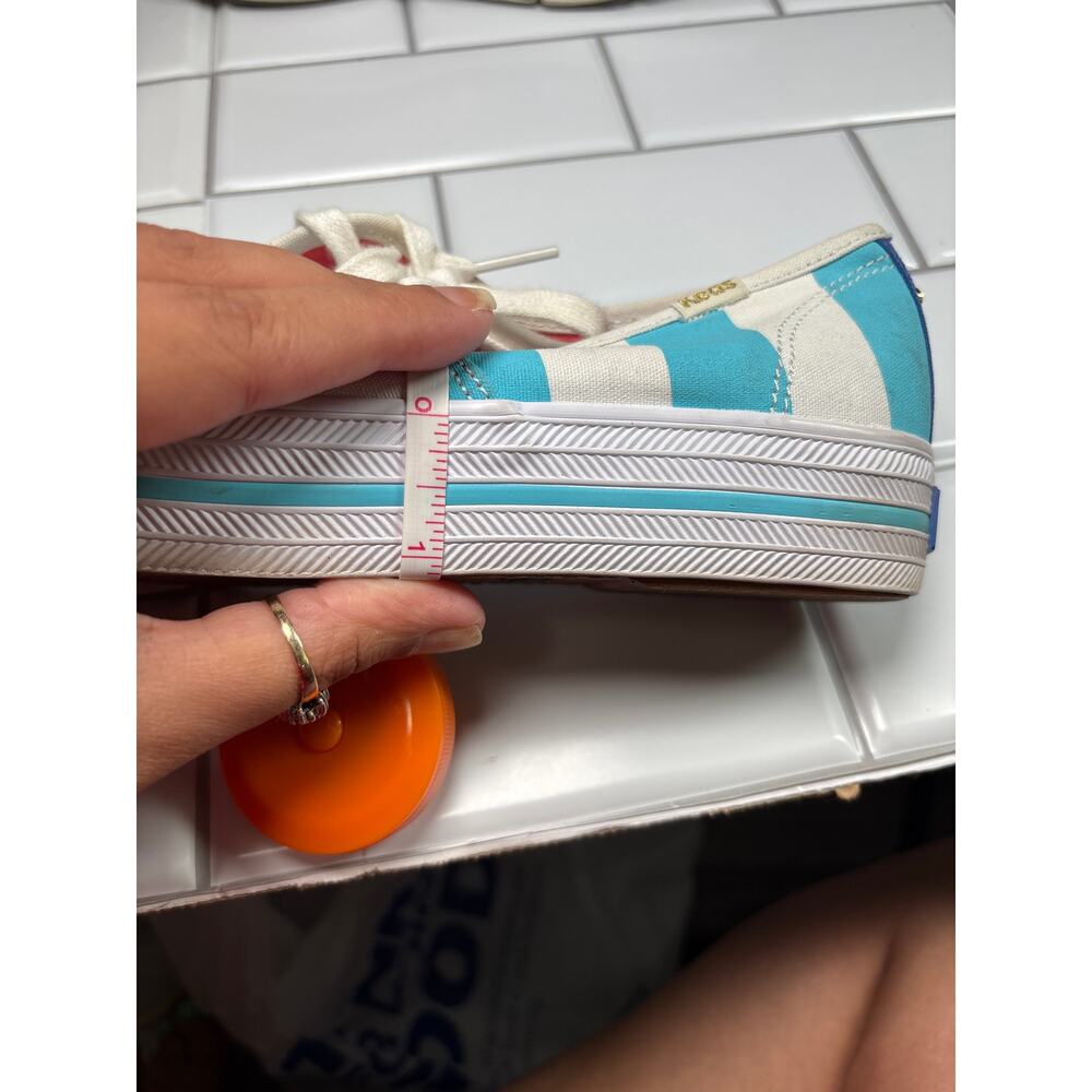 Keds X Kate Spade Cabana Stripe‎ Platform Sneakers Women 7 White Blue Nautical - Picture 14 of 14